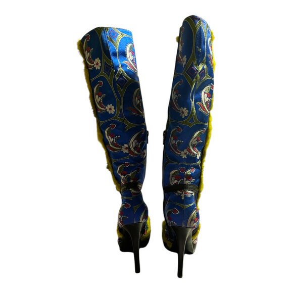 Casadei Italian Suede Leather Patchwork Fur Lined  Heeled Stiletto Boots - Picture 8 of 12